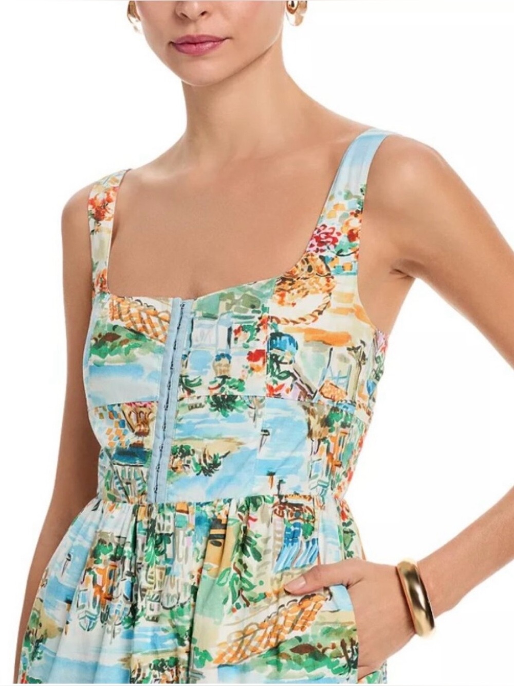 NWT AQUA Bloomingdale’s Blue Mediterranean Print Midi Dress | Small | Sold Out